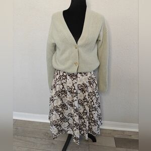 Liz Claiborne Floral A-Line Skirt in Brown and Cream